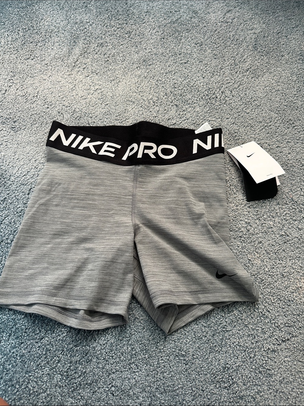 Nike Pro Women's Gray Athletic Compression Shorts with Black Waistband